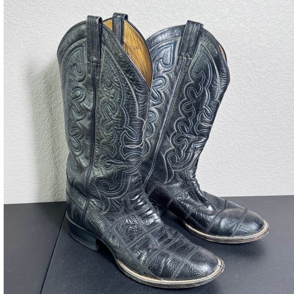 Panhandle Slim Mens Black Alligator Caiman Belly Western Cowboy Boots 8.5 D